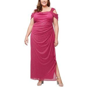 Alex Evenings Womens Plus Size Draped Cold-Shoulder Dress 22W Raspberry NWT $169